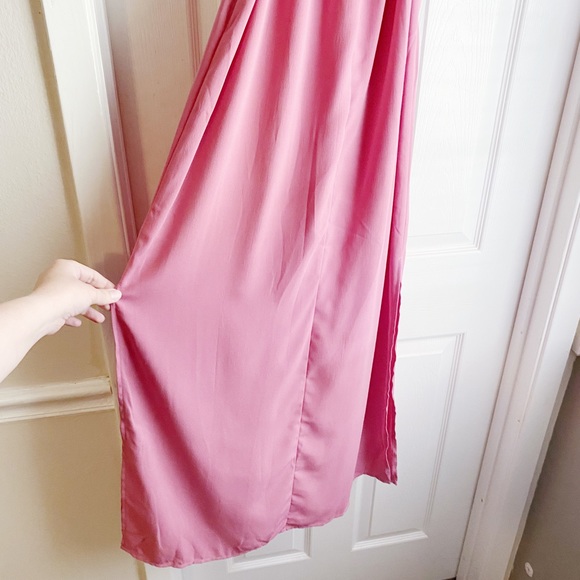 ONE LEFT Off Shoulder Ruffle Maxi Dress Pink Small - Picture 5 of 7